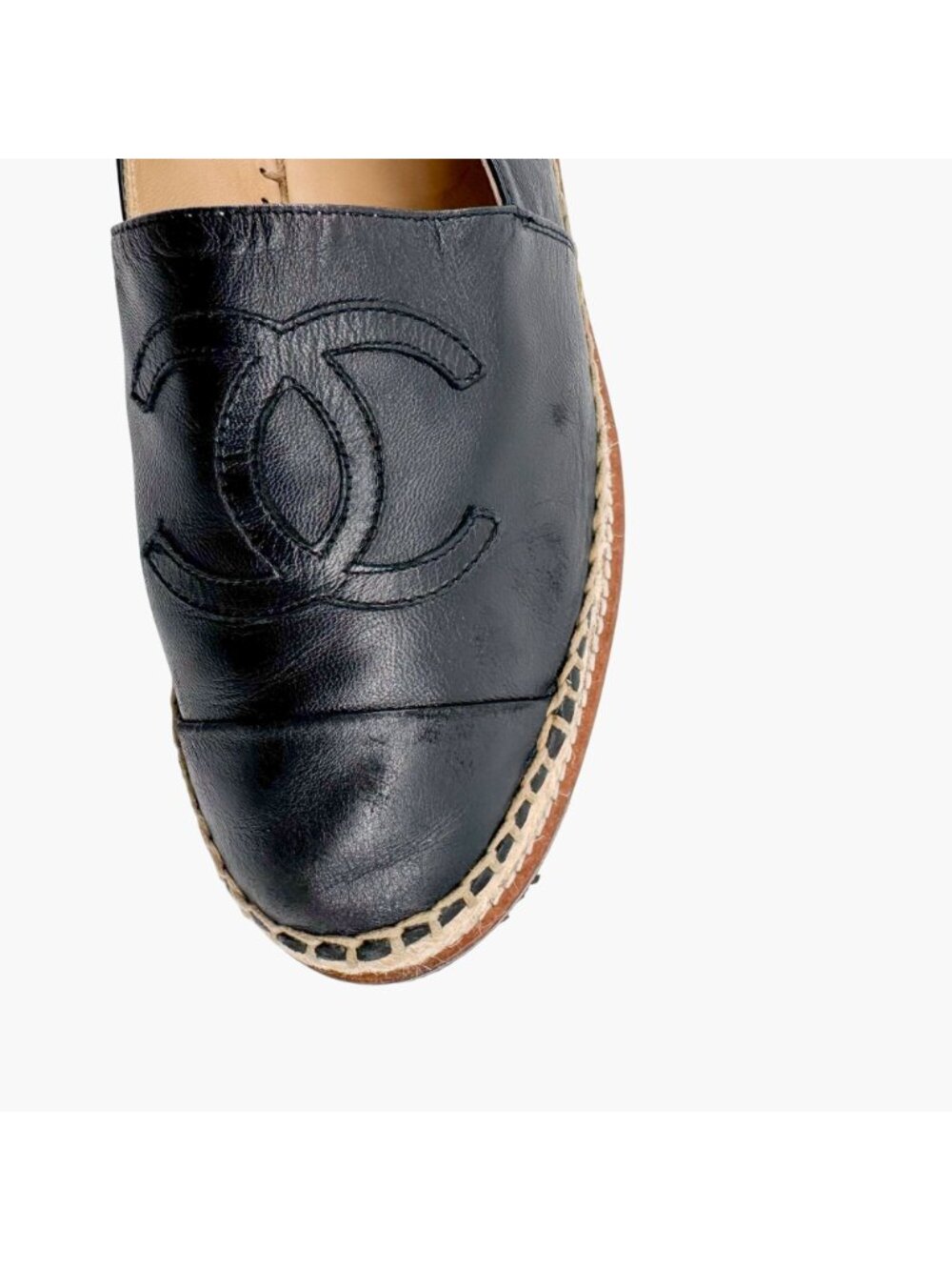 Chanel Black Leather CC Logo Espadrille Flats Size 39 US 8.5 Platform Shoes - Picture 11 of 14